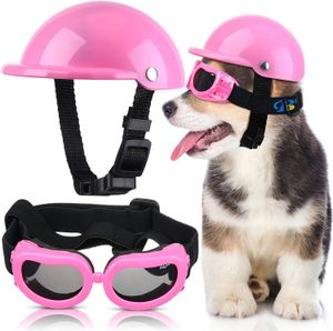 Dog Sunglasses and Pet Helmet Set with Dog Goggles Dust Wind UV Protection Dog Glasses Dog Helmet and Goggles Adjustable Hat 240131