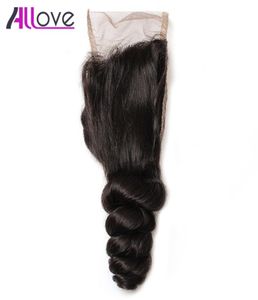 Alllove 10A Бразильские свободные волнистые кружевные застежки Свободного плетения Малайзийские девственные волосы Перуанские кружевные застежки Индийские девственные Ha6001120