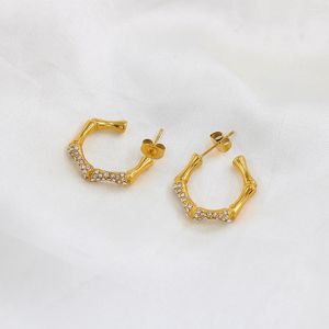 Stud Earrings Gold Color Water-Resistant Metal Hoop Irregular Hollow White Zircon Stainless Steel Personality Women's