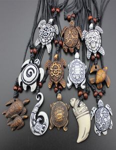 Selling 12pcs Imitation Yak Bone Carving Lucky Surfing Turtles Pendant Adjustable Cord Necklace Amulet Gift MN3294150411