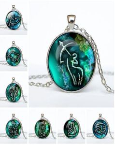JLN Twelve Zodiac Constellations 12 pcsLot Fashion Horoscope Time Gems Cabochon Alloy Pendant Necklace Gift For Man Woman1762468