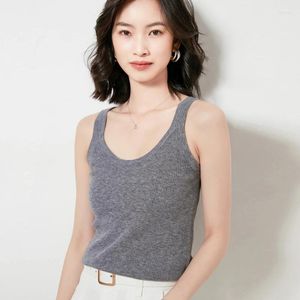 女性用タンクノースリーブスリング高品質の模倣ウールニットベスト春/夏uネックソフトシンプルベーシックソリッドキャミソール