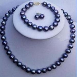 black TAHITIAN 910 mm SOUTH SEA Pearl necklace bracelet earring set 18quot 75quot31358156271778
