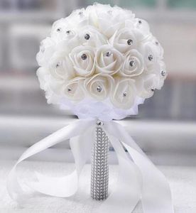 Schöne weiße Elfenbein-Brautjungfer-Blumen-Hochzeits-Blumenstrauß-künstliche Blumen-Rosen-Blumenstrauß-Kristallbrautsträuße8909082