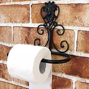 Bath Accessory Set KX4B Vintage Iron Toilet Paper Towel Roll Holder Bathroom Wall Mount Rack Black