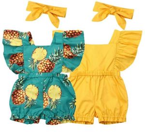 Neonato 2 pezzi abiti set vestiti per bambina vestiti per ragazze manica volant pagliaccetto tuta per bambini fascia226t2705313