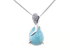Natural Larimar 100 925 Sterling Silver Pendant Water Drop Shape äkta Stone Charm Pendant for Women Gift Without Chain2344417