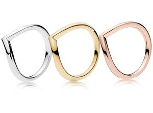 Polerad Wishbone Ring 18K Yellow Gold Plated Rings Original Box för 925 Silver Rose Gold Women Wedding Ring Sets7438290