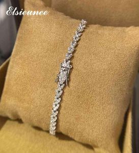 ElsieUnee 100 925 스털링 실버 리프 시뮬레이션 Moissanite 보석 웨딩 웨딩 매력 팔찌 뱅글 미세 보석 드롭 1107357