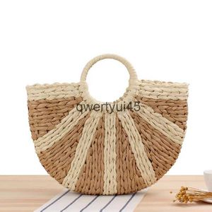 Totes alf Round Woven Womens andbag Boemian Summer Straw Beac Bags andle Female Tote Bag andmade Soulder BasketH24218