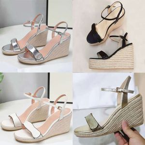 New Espadrille Wedge Sandals Designer Platform Women High Heel Leather Leather Cleantable Cheel Cheels Summer Beach Party Shoes with Box 291