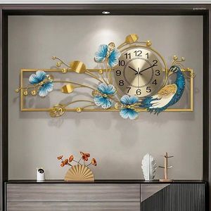 Relógios de parede pavão relógio design moderno luxo grande sala de estar decoração digital relógio silencioso metal decoração casa pfau deko