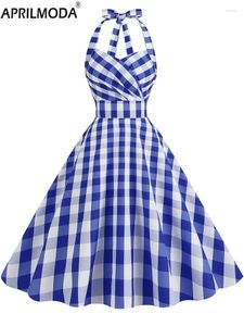 Casual Kleider 2024 Sommer Halfter Party Kleid 50er 60er Jahre Cosplay Kostüm Plaid Gedruckt Retro Vintage Pinup Rockabilly Sommerkleid