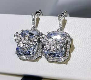Fine S925 Sterling Silver color Natural Diamond Drop Earring for Women Silver 925 Jewelry Bizuteria Gemstone Garnet Earring Box6112195
