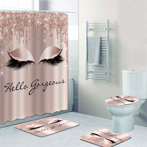 Girly Rose Gold Ciglia Trucco Tenda da doccia Tenda da bagno Set Spark Rose Drip Tenda da bagno Eye Lash Salone di bellezza Decorazioni per la casa L270L