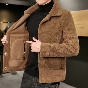 Masculino outono inverno jaquetas casacos jaqueta de algodão dupla face moda masculina mais misturas de lã de veludo casaco estilo curto fino 240125