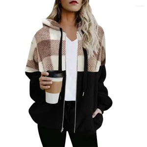 Felpe con cappuccio da donna Y2k Felpa con cappuccio da donna coreana invernale Cappotti in pile fuzzy Giacca con stampa scozzese Cardigan con cerniera Sudaderas oversize allentato Ropa De