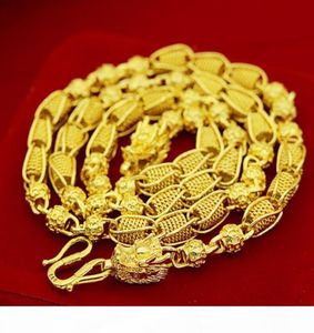 Vångt tungtransportpärla 48g 24K Dragon Real Yellow Solid Gold Men039S Halsband Curb Chain 5mm smycken Mintmark Brevbokning 1012379