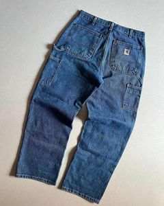 Mäns jeans y2k lastbyxor herr harajuku hiphop multi ficka retro blå baggy gotisk hög midja breda benbyxor