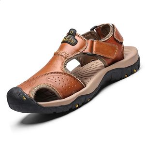 Deri erkek ayakkabıları yaz büyük boy erkek sandaletler erkek sandalet moda sandalet terlikleri büyük boy 38-47 240202