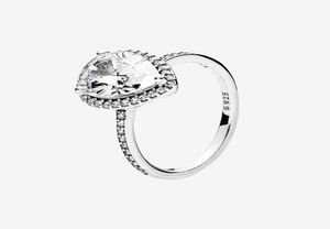 Big CZ Diamond Wedding Ring Women Girls Engagement Smycken med lådan för Sterling Silver Sparkling Teardrop Halo Ring6392389