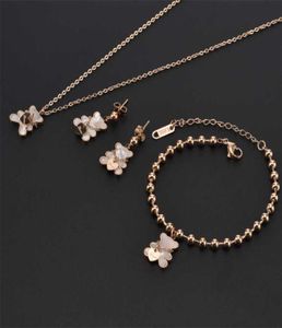 Earrings Necklace Bear Stainless Steel Without Fading Cute Simple Rose Gold Clavicle Chain Women Earings Bracelet Anket Jewelry 3911136