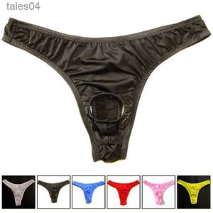 Slips Höschen neue offene Herrenunterwäsche Beutel Tanga Sexy G-String Unterwäsche durchscheinende Eisseide T-Rücken elastische heiße Herrenunterwäsche Homosexuell Jockstrap YQ240218