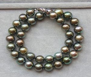 Nya fina pärlsmycken Elegant 1011mm Tahitian Round Black Green Pearl Necklace 18inch7845639