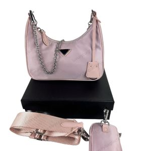 24SS Designers Bag Luxurys handväska 3 stycken väska mode kvinnor baguette nylon totkedjekopplingar sutra axel stil plånbok armhåla månskropp väskor