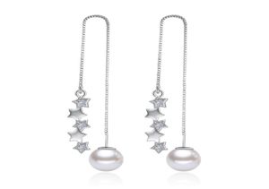 Omhxzj hela mode Pentagram -pärlor Stjärna 925 Sterling Silver Tassel Pendant Drop Long Ear Line örhängen för kvinnor YS1551987352