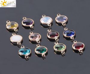 CSJA 10st Glänsande runda glaskristall Ankelarmband Löst pärlor dubbelhålskontakt för kvinnliga halsbandörhängen smycken tillverkning3305115