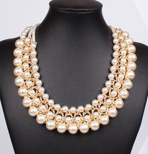 Moda clássica declaração colar multi vertente 3 camadas pérola frisado colares moda feminina declaração gargantilha colar jóias8744521