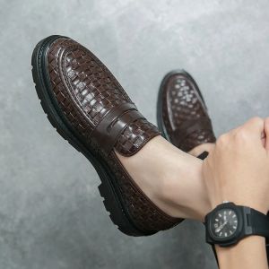 Şık Bahar Erkekler Gentleman's Penny Loafers Siyah gündelik iş elbisesi erkek düğün ayakkabı 6880 s üzerinde gerçek deri kayma