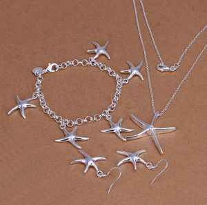 High grade 925 sterling silver The threepiece Starfish jewelry set DFMSS124 brand new Factory direct 925 silver necklace bracelet87049542