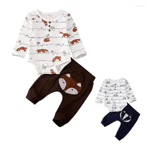 Clothing Sets RUEWEY Pant Baby Boys Clothes Infant Top And Bottom For Children Fox Print Muslin Suit Items Groups