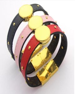 2021 Fashion Style Lady Women Print Flowerplaid Letter Design Double Deck Leather Cord Armband Bangle With 18k Gold Metal Locks 8323430