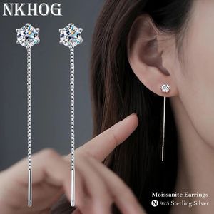 Sterling Silver 925 Tassel Drop Earrings For Women 2ct D Clear VVS1 Diamond With GRA Studs Gift Fine Jewelry 240125