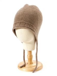 Feminino outono inverno fino cashmere malha bomber chapéu cordão quente macio earmuff russo bonés quente real pashmina #100 240127