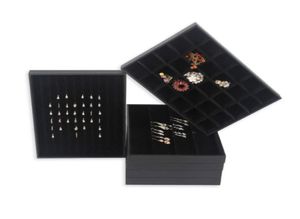 Varietà TONVIC di alta qualità in similpelle nera collana braccialetto anello orecchino perline scomparto campione gioielli mostra display Tr2326218