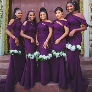 Afrikansk arabisk druv Junior Bridesmaid klänningar plus storlek Mermaid Long Bridesmaid Dress Elastic Satin klänningar för svarta kvinnor Bröllopsgästens slitage i bröllop NR066