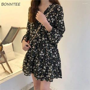 Vestidos casuais vestido de manga longa mulheres império elegante moda outono chique retro floral roupas diárias faculdade meninas vestidos férias