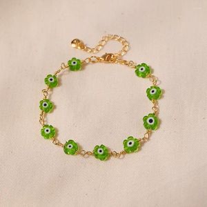 Braccialetti con ciondoli Minar carino adorabile ottone placcato oro reale 18 carati fiori di vetro trasparente di colore verde per le donne accessori di tutti i giorni