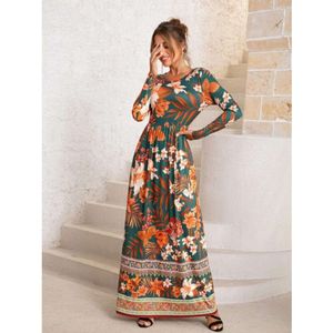 デザイナーの女性服秋の新しいナショナルスタイルのプリント袖のスカートドレスレディースマキシドレスのための長袖ドレス64ur