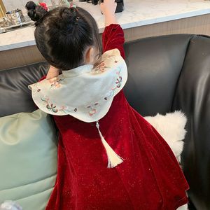 Autumn New Embroidery Cloud Shoulder Children's Dress New Year Children's Dress for Girls Autumn and Winter Suit