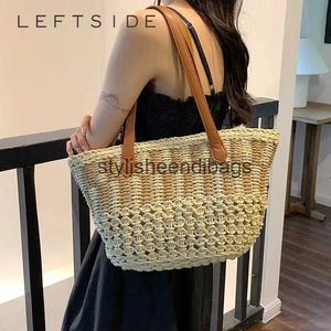 Shoulder Bags LEFTSIDE Big Bohemia Women Weave Straw Tote Bag 2023 Summer Travel Beach Bags Handmade Lady Handbag Rattan Shoulder BagsH24219