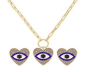 Highend Angel Eye Anhänger Halsketten Ohrringe Set Einfache Retro Diamant Schlüsselbein Kette Legierung Strass Ohrring Französisch Teufel Augen E9621198