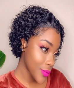 Extensions Part Pixie Cut Short Curly Front Human Hair Black Women Brazilian Water Wave Bob Wig 13x1 Transparent Lace Wigs2689736