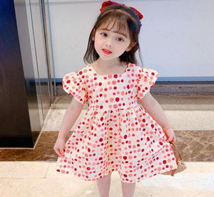 INS NOVO Verão novo girls039 manga curta Polka Dot Dress Coreano pequeno e médio porte kids039s cintura fechada costas abertas ch4190342