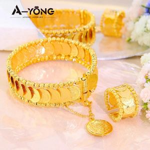 Bangle Arab Coin smycken Set 24k Gold Plated Mellanöstern Dubai Turkish Armband Ring Sets Woman Luxury Wedding Vintage