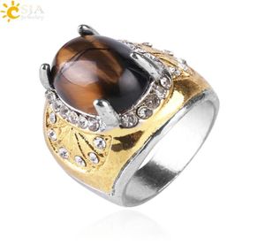 CSJA Tiger Eye Cabochon Rings Sector Carved Sparkling CZ Diamond Beads Jewelry Natural Gems Stone Gift for Men Women 10PCS Wholesa6408297